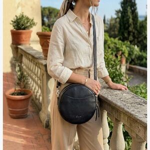 S-ZONE Leather Crossbody Bags Trendy Shoulder Bag Designer Round Purses